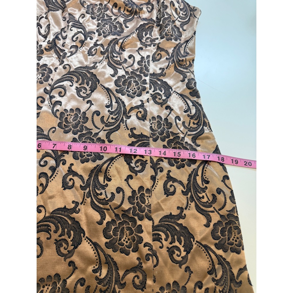 Roberta Vintage Gold Black Floral Damask Mandarin Collar Mini Dress 5/6 USA - Picture 7 of 8